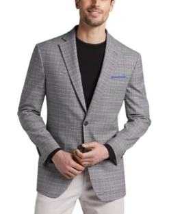 Awearness Kenneth Cole Gray Plaid Slim Fit Sport Coat