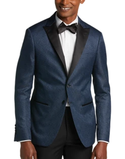After Hours Slim Fit Satin Peak Lapel Dinner Jacket, Blue Paisley