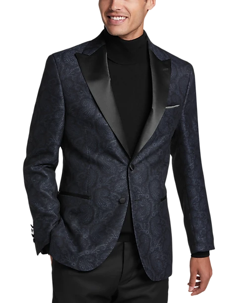 Egara Slim Fit Peak Lapel Dinner Jacket, Charcoal Paisley
