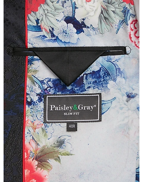 Paisley & Gray Slim Fit Dinner Jacket, Black, Navy & Burgundy Floral - Image 4