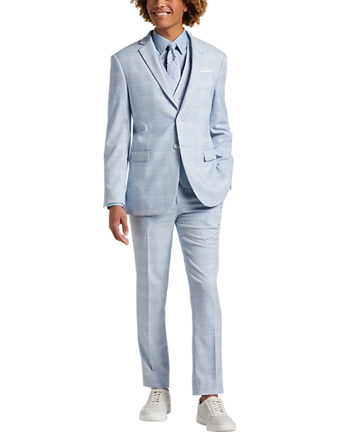 Egara Skinny Fit Suit Separates Coat, Light Blue Plaid - Image 5