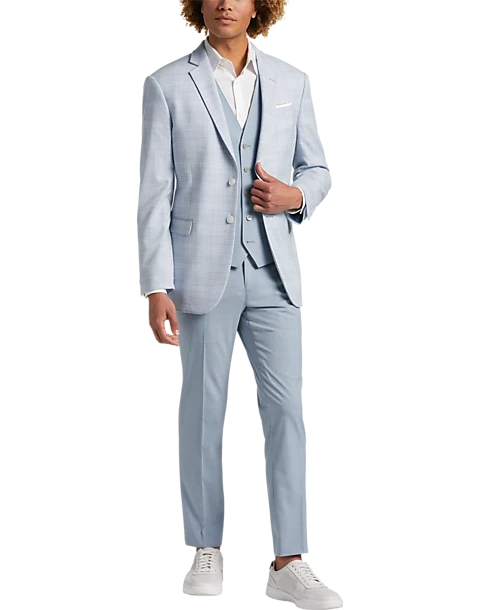 Egara Skinny Fit Suit Separates Coat, Light Blue Plaid - Image 6