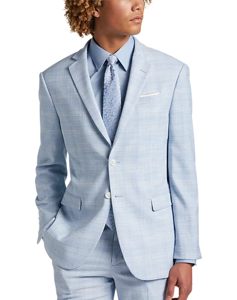 Egara Skinny Fit Suit Separates Coat, Light Blue Plaid