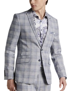 Paisley & Gray Slim Fit Suit Separates Coat, Blue & Beige Check