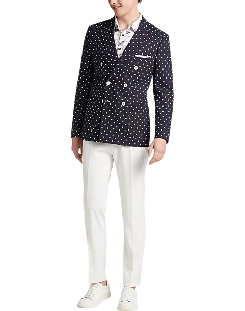 Paisley & Gray Slim Fit Suit Separates Coat, Navy With White Polka Dots - Image 5