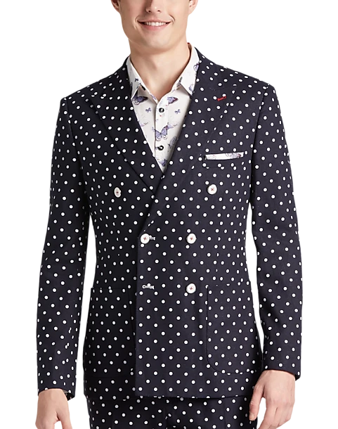 Paisley & Gray Slim Fit Suit Separates Coat, Navy With White Polka Dots
