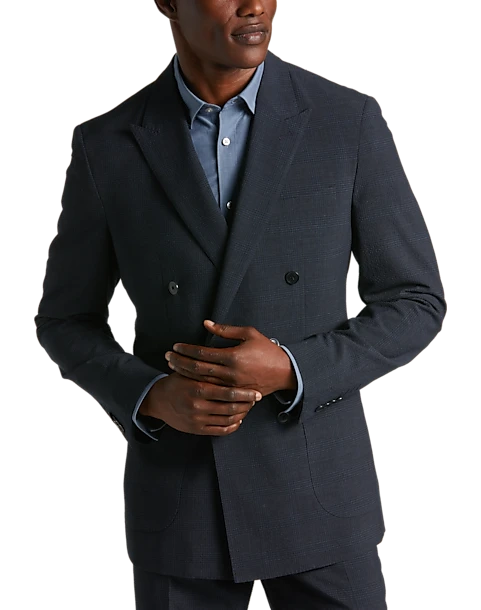JOE Joseph Abboud Slim Fit Double Breasted Suit Separates Coat, Navy Plaid Seersucker