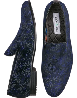Paisley & Gray Party Bow Formal Loafers, Blue & Black Velvet Spackle