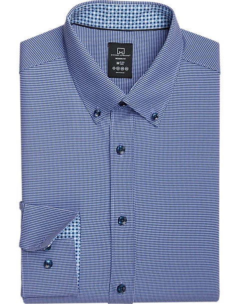 Michael Strahan Four-Way Stretch Modern Fit Dress Shirt, Blue Gingham
