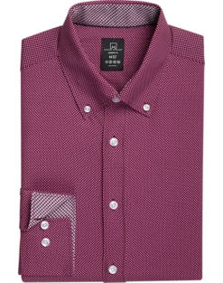 Michael Strahan Four-Way Stretch Modern Fit Dress Shirt, Burgundy Dot