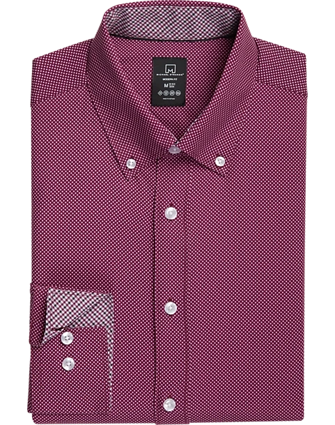 Michael Strahan Four-Way Stretch Modern Fit Dress Shirt, Burgundy Dot