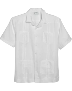 Cubavera Modern Fit Short Sleeve Linen Guayabera Shirt, White