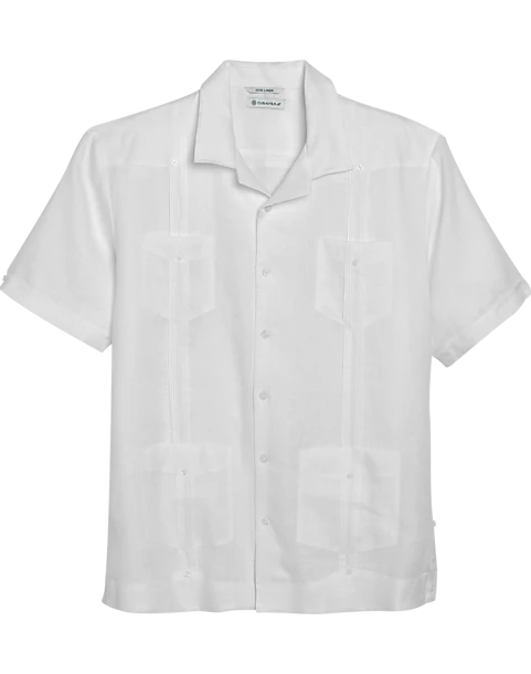 Cubavera Modern Fit Short Sleeve Linen Guayabera Shirt, White
