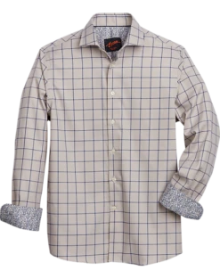 Egara Slim Fit Spread Collar Sport Shirt, Taupe Windowpane