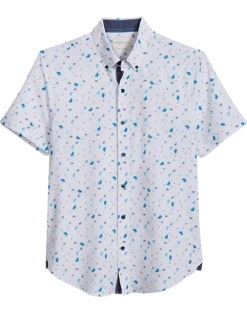 Con.Struct Slim Fit Short Sleeve Sport Shirt White & Blue Paisley