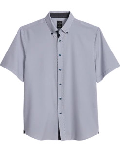 Michael Strahan Modern Fit Short Sleeve Sport Shirt White Woven Pattern