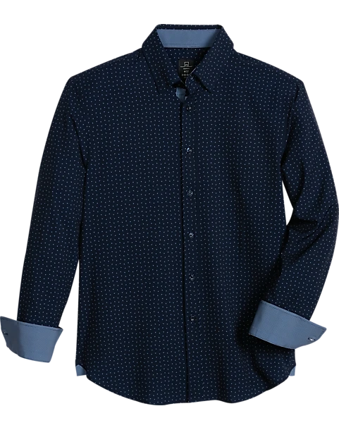 Michael Strahan Modern Fit Spread Collar Four-Way Stretch Sport Shirt, Navy Mini Triangle Dot