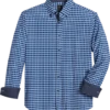 Michael Strahan Modern Fit Button-Down Collar Four-Way Stretch Sport Shirt, Medium Blue Geo Check