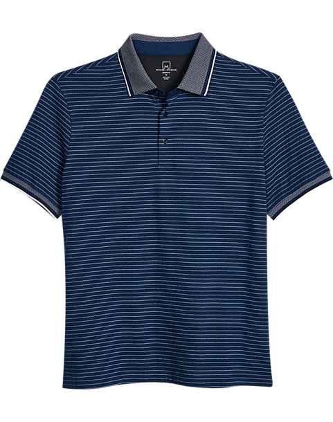 Michael Strahan Modern Fit Short Sleeve Polo, Navy Stripe