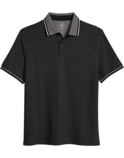 Michael Strahan Modern Fit Short Sleeve Polo, Black Stripe