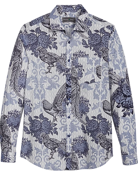 Paisley & Gray Slim Fit Spread Collar Sport Shirt, Blue Baroque Pheasant