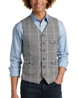 Paisley & Gray Slim Fit Vest, Black & White Glen Plaid