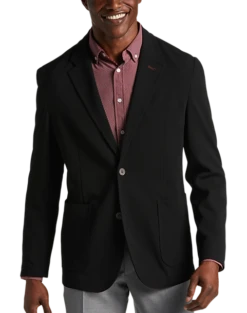 Michael Strahan Modern Fit Notch Lapel Crepe Knit Soft Jacket, Black