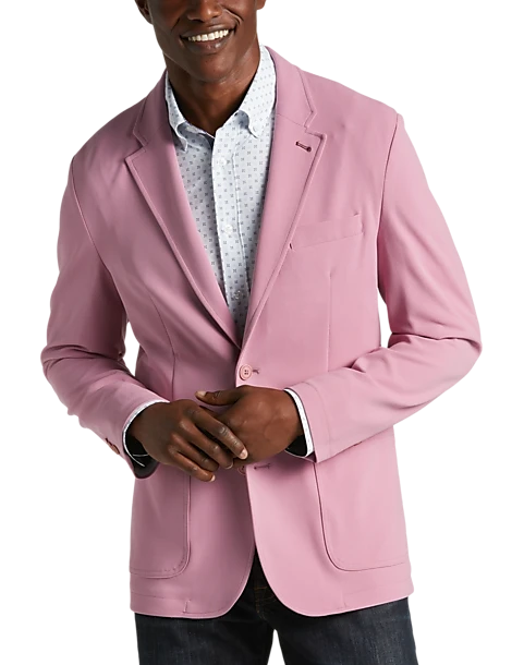 Michael Strahan Modern Fit Notch Lapel Crepe Knit Soft Jacket, Pink