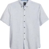 Michael Strahan Modern Fit 4-Way Stretch Short Sleeve Sport Shirt, White & Blue Dot