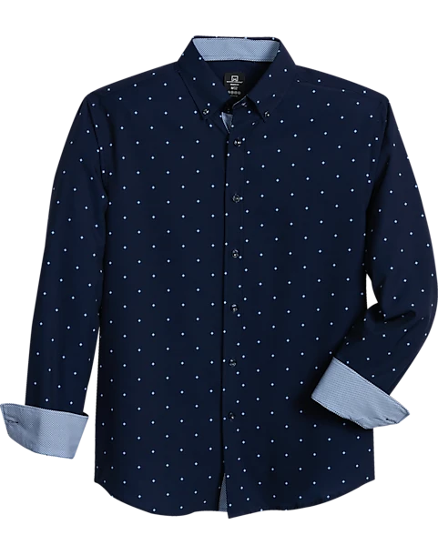Michael Strahan Modern Fit Button-Down Collar 4-Way Stretch Sport Shirt, Navy Stars