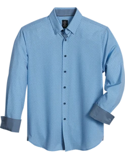 Michael Strahan Modern Fit Spread Collar 4-Way Stretch Sport Shirt, Blue Geo Starfish
