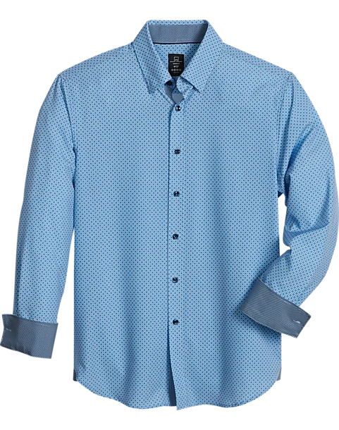 Michael Strahan Modern Fit Spread Collar 4-Way Stretch Sport Shirt, Blue Geo Starfish