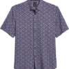 Michael Strahan Modern Fit 4-Way Stretch Short Sleeve Sport Shirt, Navy & Wine Floral