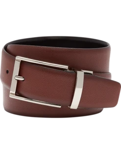 Joseph Abboud Feather Edge Reversible Pebbled Leather Belt, Cognac