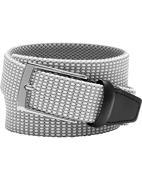 Joseph Abboud Woven Casual Belt, Gray & White Diamond Check
